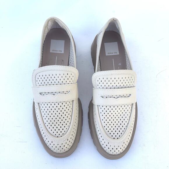 Dolce Vita Ersula Cream Perforated Chunky White Loafers 8 Preppy Shoes - Picture 3 of 8